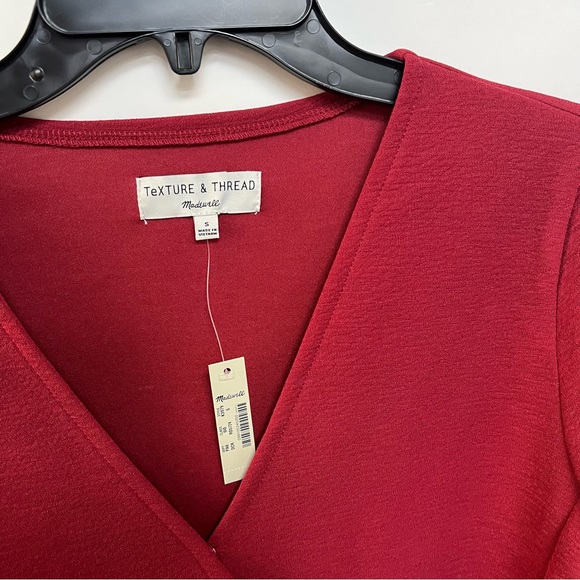 Madewell Crepe Wrap Top Deep Crimson Red Long Sleeve Blouse Shirt Size Small NWT - Picture 6 of 7